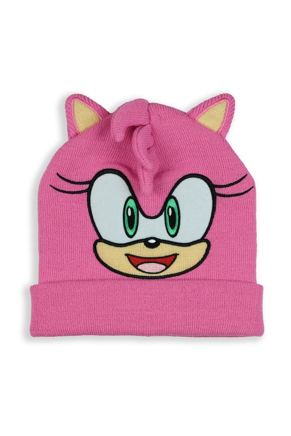 Sonic The Hedgehog Beanie Amy Rose Cuffed Knit Hat with 3D Quills and Ears