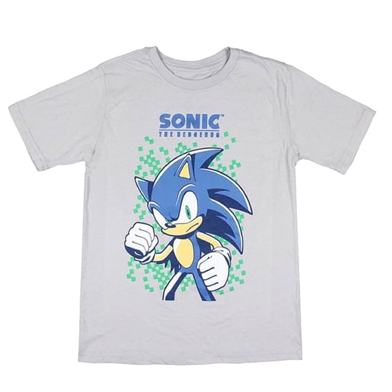 Sonic The Hedgehog Big Boy's Graphic Print Gray T-Shirt Size Large (10-12)