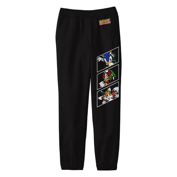 Sonic The Hedgehog Boxed-In Sonic Knuckles Tails Boy's Black Sweatpants-XL