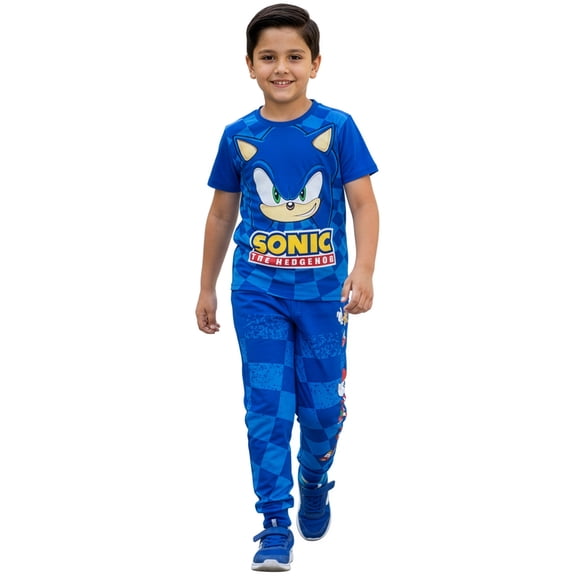Sonic The Hedgehog Boys' 2-Piece Joggers Set Outfit Color: blue Size: 4 - 5