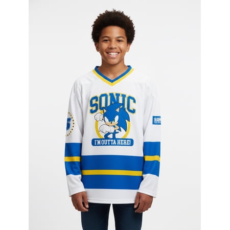 Sonic The Hedgehog Boys and Big Boys I'm Outta Here Graphic Hockey Jersey, Sizes 4-18