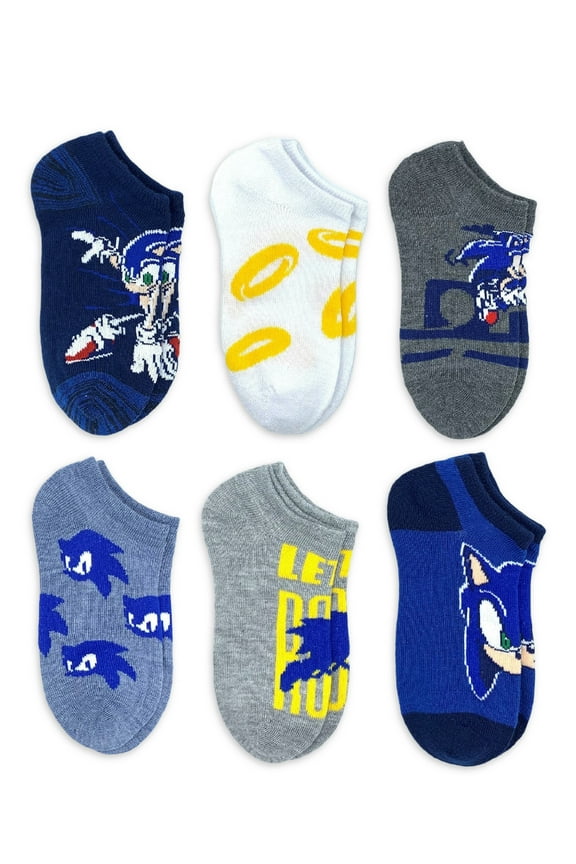 , Boys No-Show Socks, 6-Pack, Sizes S-L