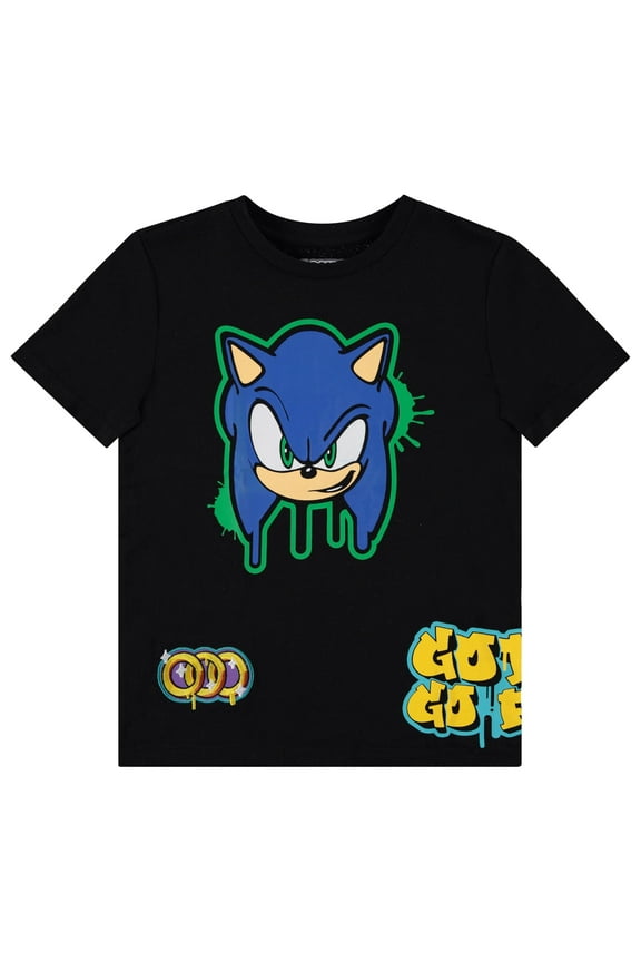 Boys Sonic The Hedgehog T-Shirt Graphic Short Sleeve Crewneck Tee Little Big Boys Black