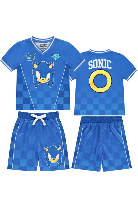 Sonic The Hedgehog Boys Soccer Mesh Jersey Tee & Short 2PC Set