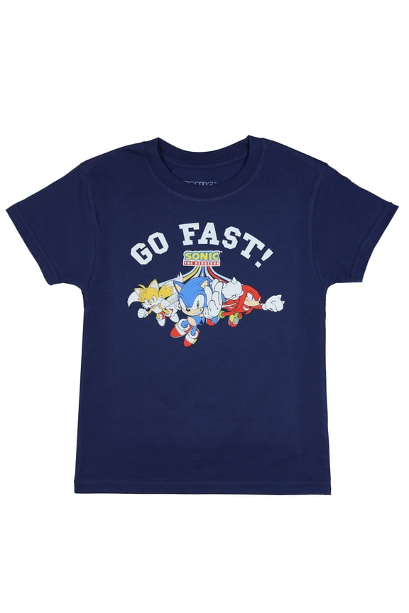 Sonic The Hedgehog Boys' T-Shirt Go Fast! Sonic Tails Knuckles Crewneck Tee