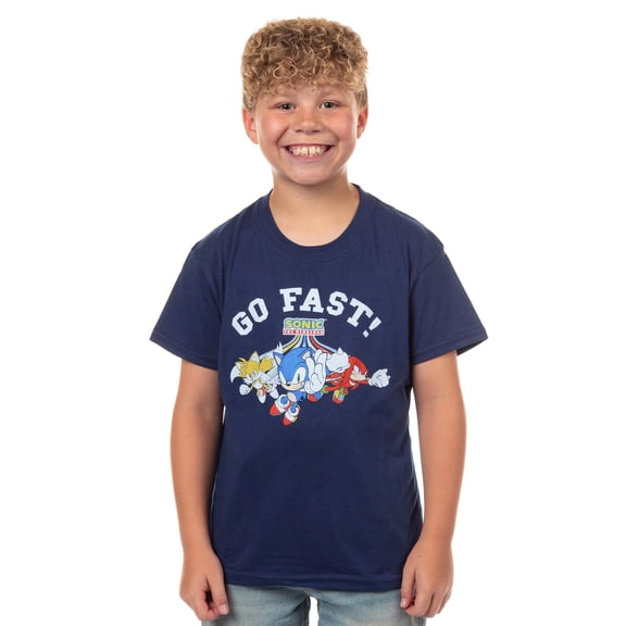 Sonic The Hedgehog Boys' T-Shirt Go Fast! Sonic Tails Knuckles Crewneck Tee