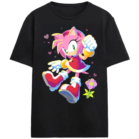 Sonic The Hedgehog Chalk Amy Adult Black Crew Neck Short Sleeve T-shirt-3XL