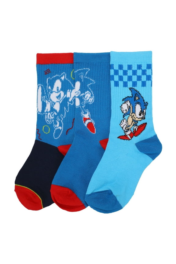 Sonic The Hedgehog Character Casual Crew Socks for Boys 3-Pack
