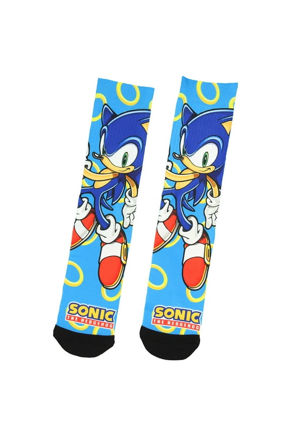 Sonic The Hedgehog Character Gold Rings Sublimated Crew Socks Mid-Calf