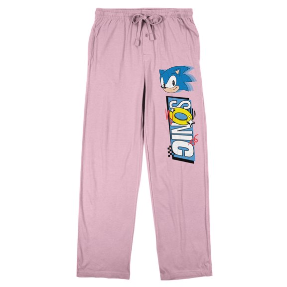 Sonic The Hedgehog Character Head & Name Text Women's Pink Sleep Pajama Pants-Medium