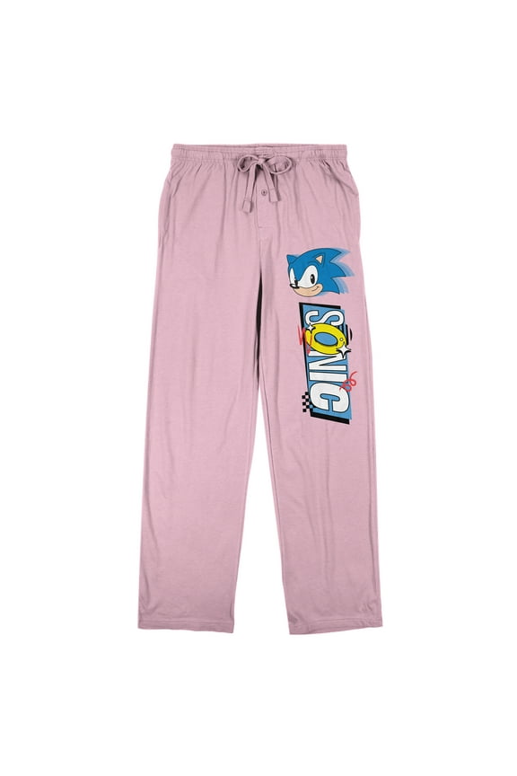 Sonic The Hedgehog Character Head & Name Text Women's Pink Sleep Pajama Pants-Medium