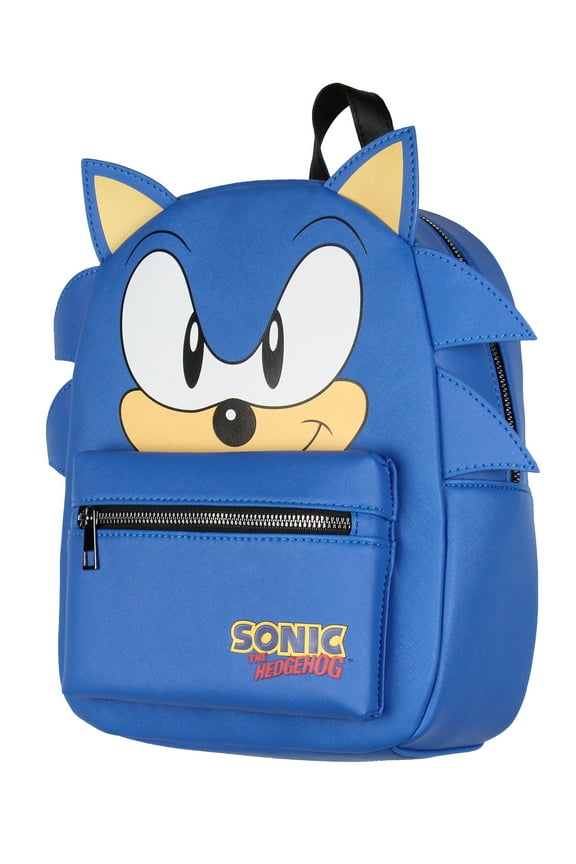 Sonic The Hedgehog Character with 3-D Ears and Quills Mini Faux Leather Backpack For Men and Women 13"