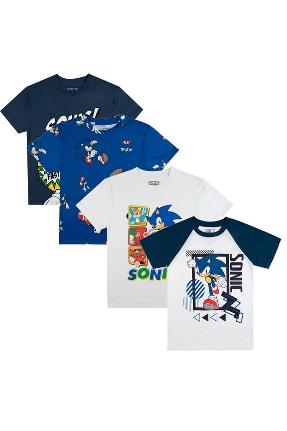 Sonic The Hedgehog Characters Crew Neck Short Sleeve 4pk Boy's Tees-Large