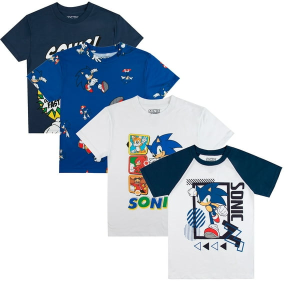 Sonic The Hedgehog Characters Crew Neck Short Sleeve 4pk Boy's Tees-XXL