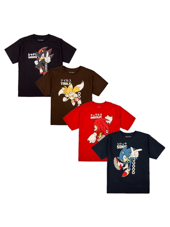 Sonic The Hedgehog Characters & Kanji Boy's 4-Pack T-shirt Set 6/7 (S)