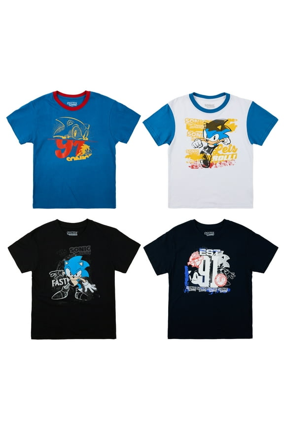Sonic the Hedgehog Est. 91 Value 4-Pack of Youth Boy's Short Sleeve T-Shirts