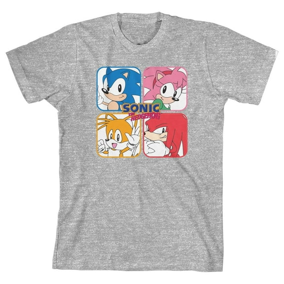 Sonic The Hedgehog Characters Squares Boy's Athletic Heather T-shirt-Large