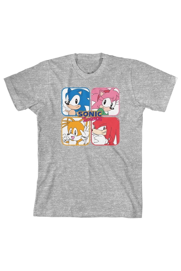 Sonic The Hedgehog Characters Squares Boy's Athletic Heather T-shirt-Large