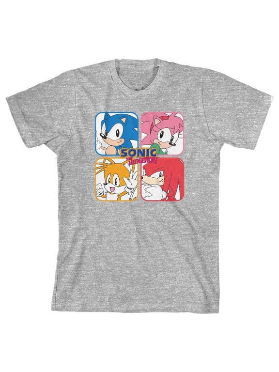 Sonic The Hedgehog Characters Squares Boy's Athletic Heather T-shirt-Medium