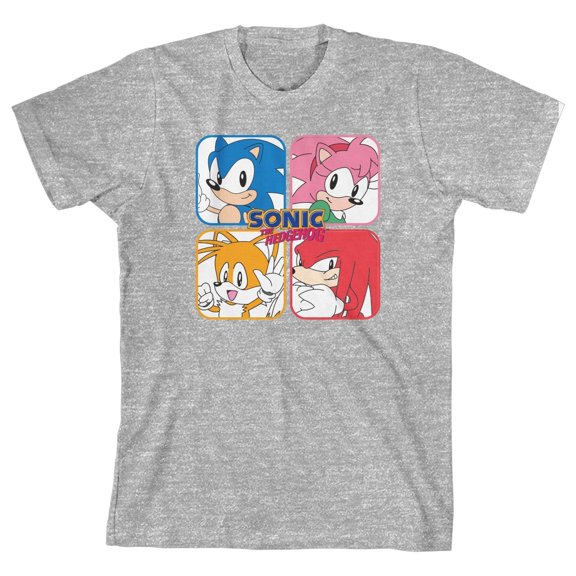 Sonic The Hedgehog Characters Squares Boy's Athletic Heather T-shirt-Small