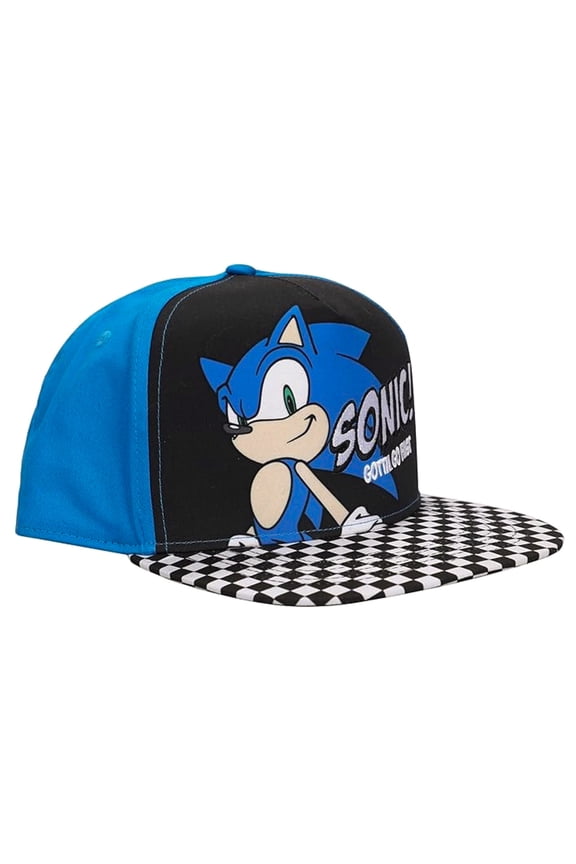Sonic The Hedgehog Youth Checkered Flat Bill Adjustable Snapback Hat Cap