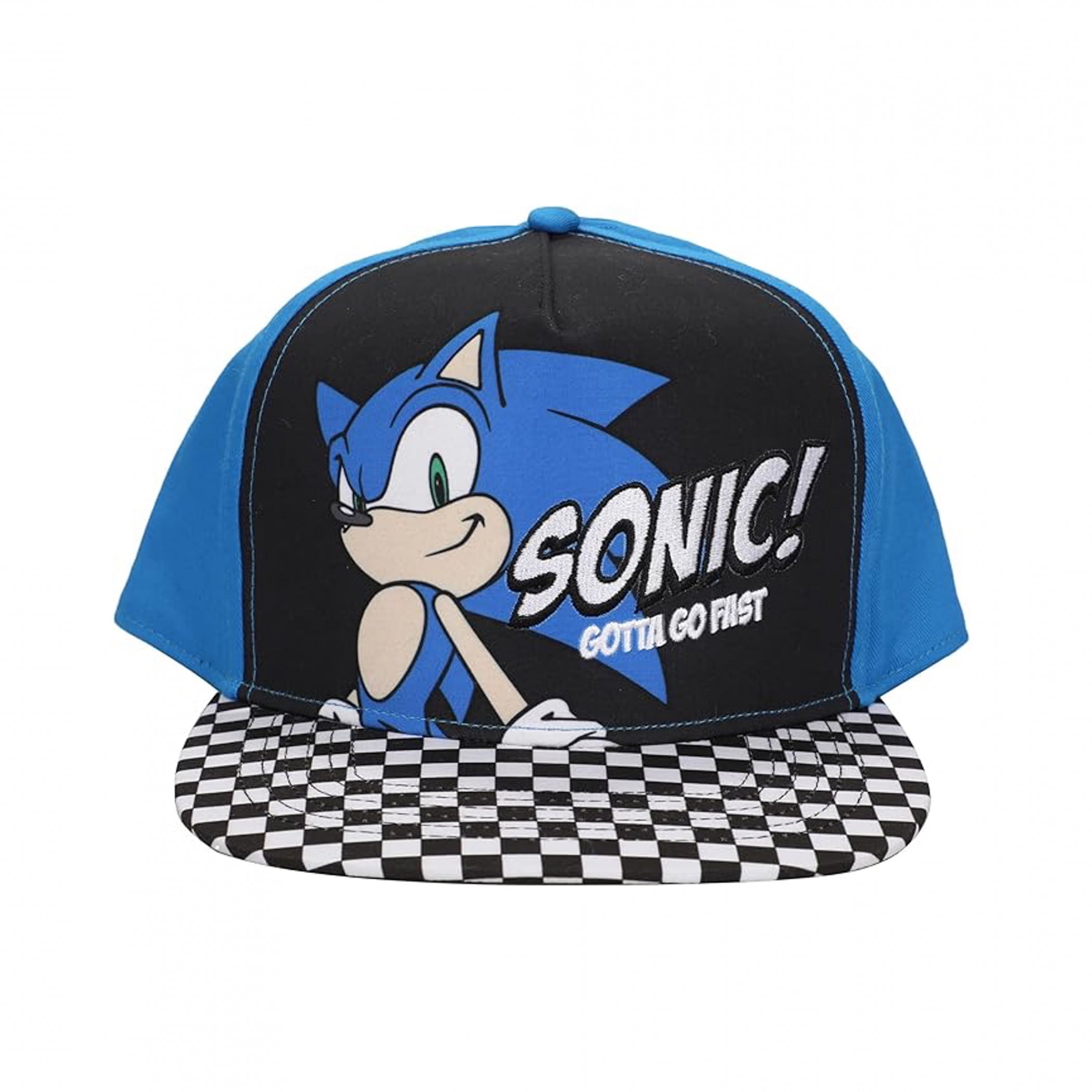 Sonic the Hedgehog running on a checkered path in a vibrant green