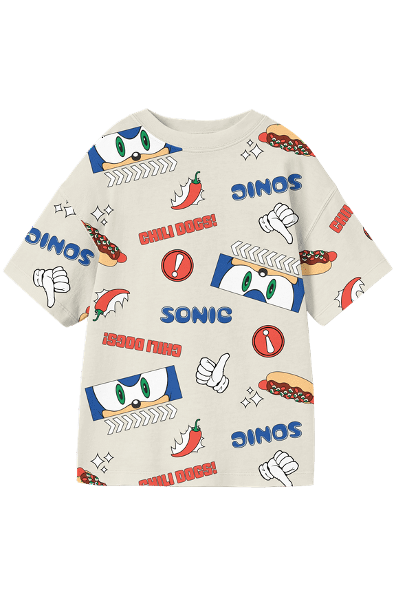 Sonic The Hedgehog Chili Dogs All-Over Print Youth Tofu Crew Neck Short Sleeve T-shirt-XXL