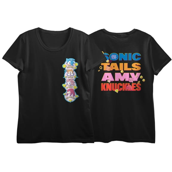Sonic The Hedgehog Classic Character Heads & Names Crew Neck Short Sleeve Women's Black T-shirt
-3XL