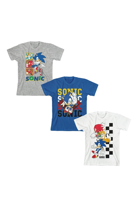 Sonic The Hedgehog Classic Characters 3-Pack Boy's Crew Neck Short Sleeve T-shirt Combo Set