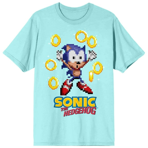 Sonic The Hedgehog Classic Pixel Sonic & Rings Crew Neck Short Sleeve Celadon Women's T-shirt-3XL