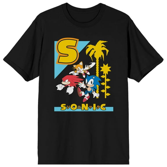 Sonic The Hedgehog Classic S Color Art Crew Neck Short Sleeve Men's Black T-shirt-XL