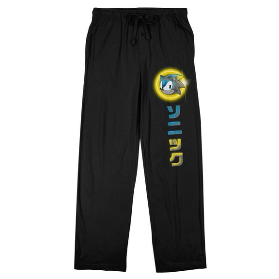 Sonic The Hedgehog Classic Sonic Gold Ring Kanji Men's Black Sleep Pajama Pants-Small
