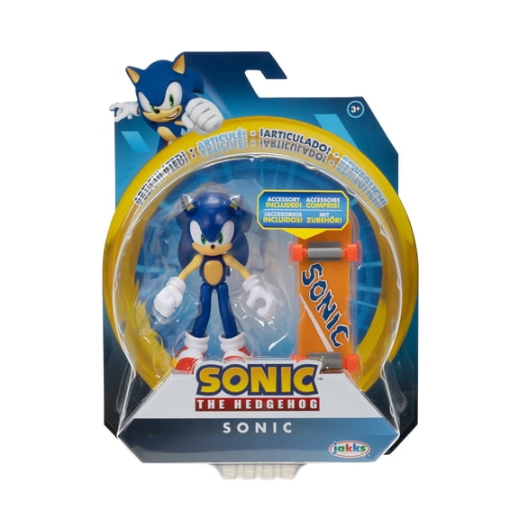 Sonic The Hedgehog Collectible Action Figure with Skateboard Accessory, Plastic Blue, 3.04'' W 4'' H