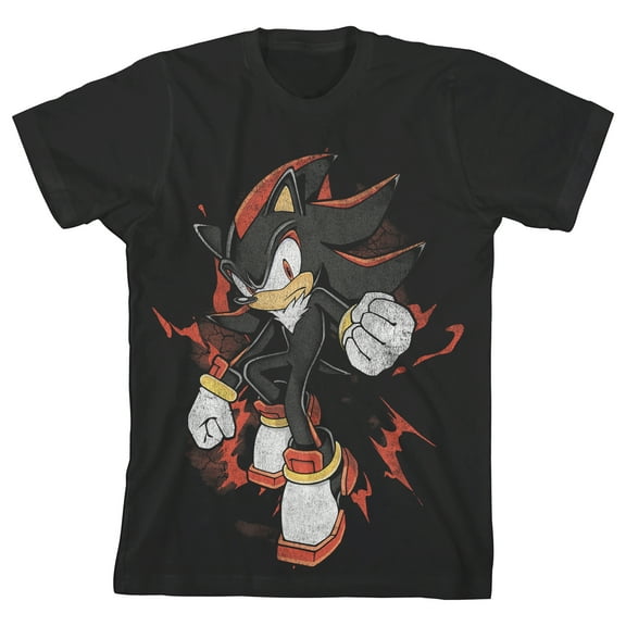 Sonic The Hedgehog Distressed Shadow Bursting Out Youth Black Crew Neck Short Sleeve T-shirt-Medium