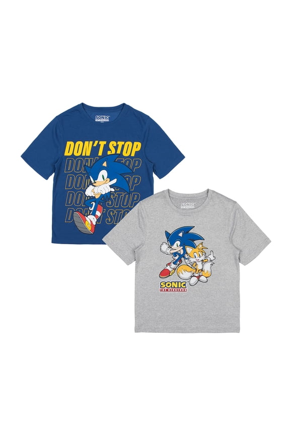 Sonic The Hedgehog Don't Stop 2-Pack Boy's Crew Neck Short Sleeve Performance Tee Combo Set xl