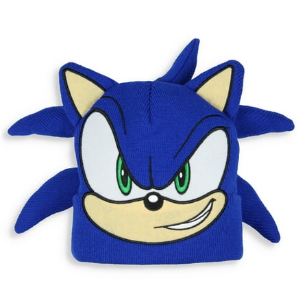 Sonic The Hedgehog Embroidered Face 3D Quills Cuffed Costume Beanie Hat