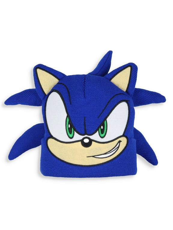 Sonic The Hedgehog Embroidered Face 3D Quills Cuffed Costume Beanie Hat