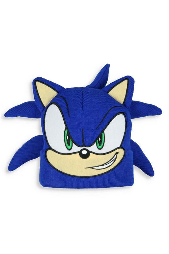 Sonic The Hedgehog Embroidered Face 3D Quills Cuffed Costume Beanie Hat