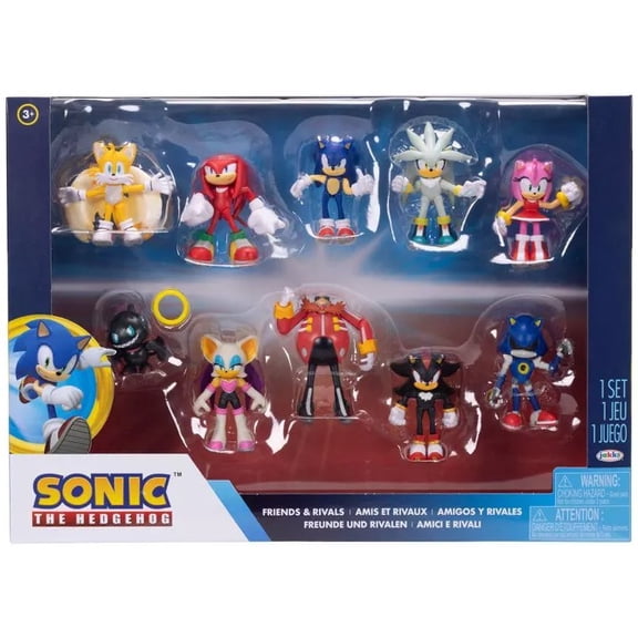Sonic The Hedgehog Friends & Rivals Tails, Knuckles, Sonic, SIlver, Amy, Dark Chao, Rouge, Dr. Eggman, Shadow & Metal Sonic Figure 10-Pack