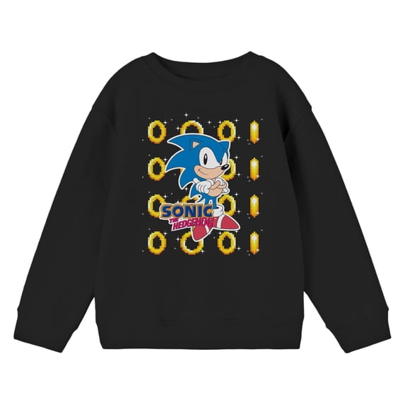 Sonic The Hedgehog Golden Rings Boy's Black Long Sleeve Shirt-Medium