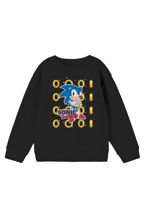Sonic The Hedgehog Golden Rings Boy's Black Long Sleeve Shirt-XS
