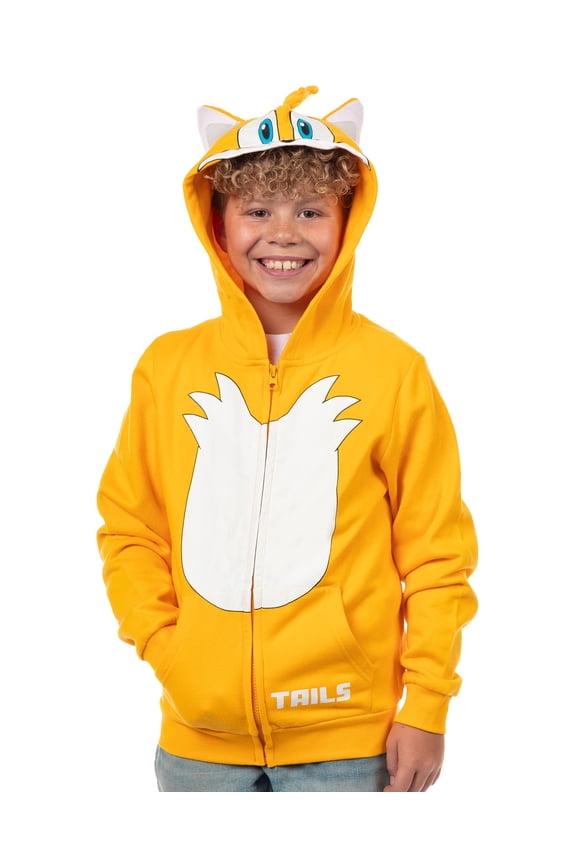 Sonic The Hedgehog Hoodie Boys' Tails Character Design Full-Zip Sweatshirt