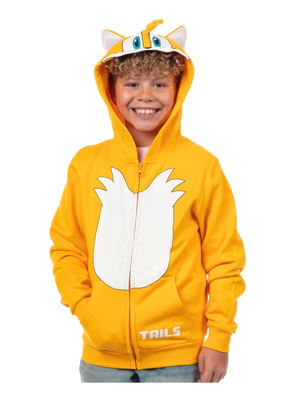 Sonic The Hedgehog Hoodie Boys' Tails Character Design Full-Zip Sweatshirt