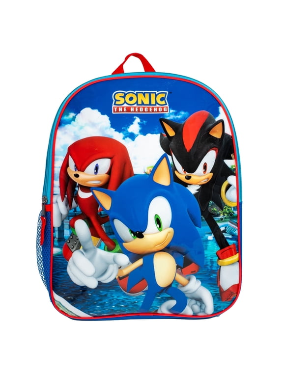 Sonic The Hedgehog Kids Backpack, Sonic, Knuckles, Shadow 15" School Bag for Girls & Boys, Blue