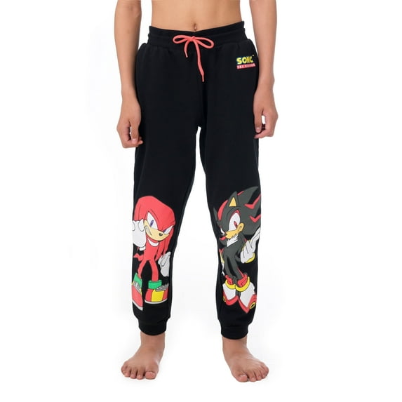 Sonic The Hedgehog Kids Jogger Sweatpants - Shadow & Knuckles Classic Design with Pockets, Black, Small(6-7yrs)