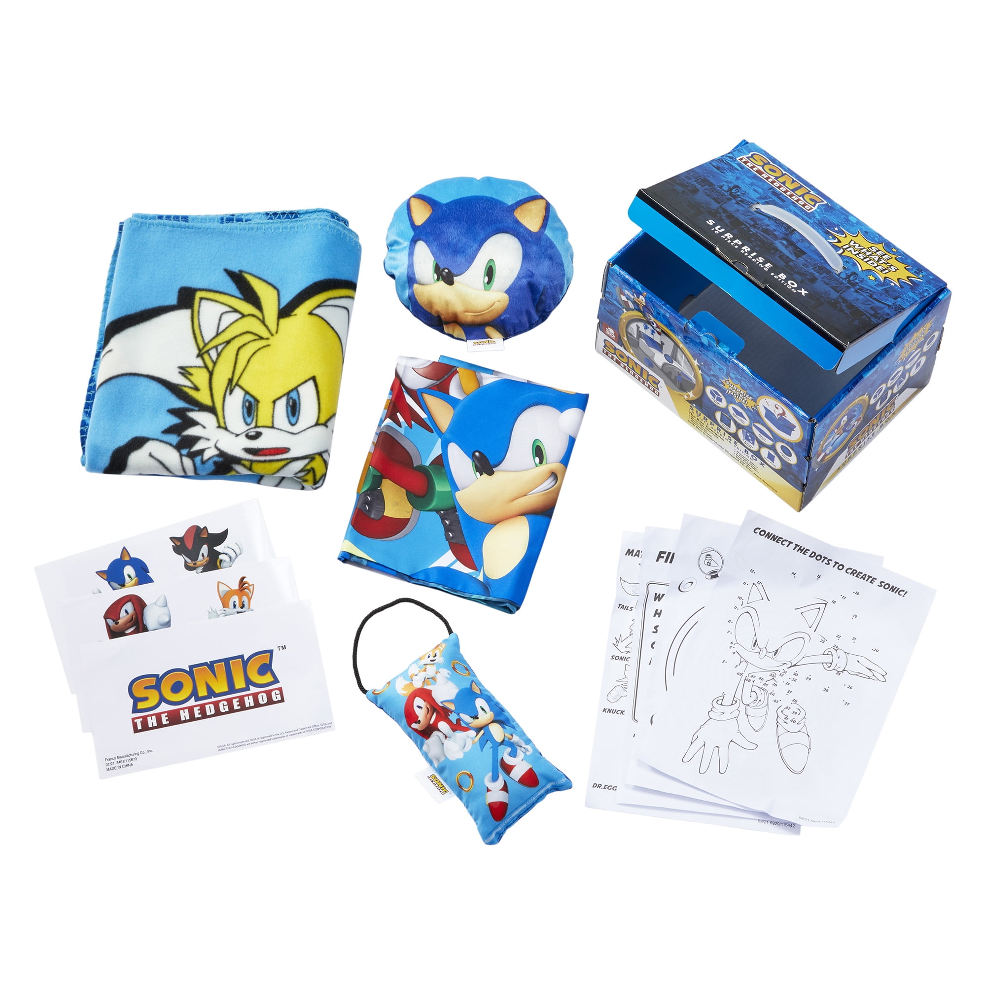 Sonic The Hedgehog Kids Surprise Box, 10Pc Bedding Edition, Decorative  Gaming Themed Bedroom Accessories 