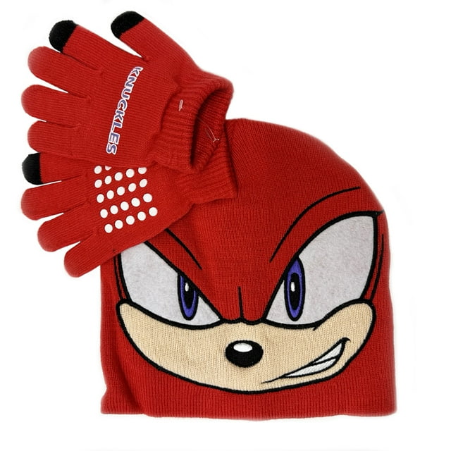 Sonic The Hedgehog Knuckles Hat And Gloves Kids Red 3D Ears Knitted ...