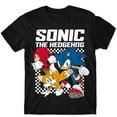 thumbnail image 1 of Sonic The Hedgehog Knuckles Miles Group T-Shirts w Checker Frame for Youth Kid Black - Large, 1 of 4