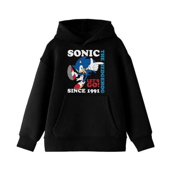 Sonic The Hedgehog Let's Go Since 1991 Boy's Black Sweatshirt-Large
