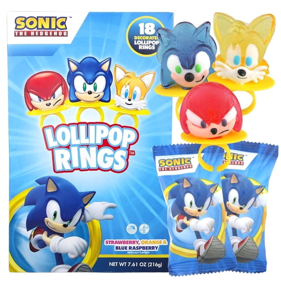 Imaginings 3 Sonic The Hedgehog Lollipop Rings, Party Favor Candy, 18 Count